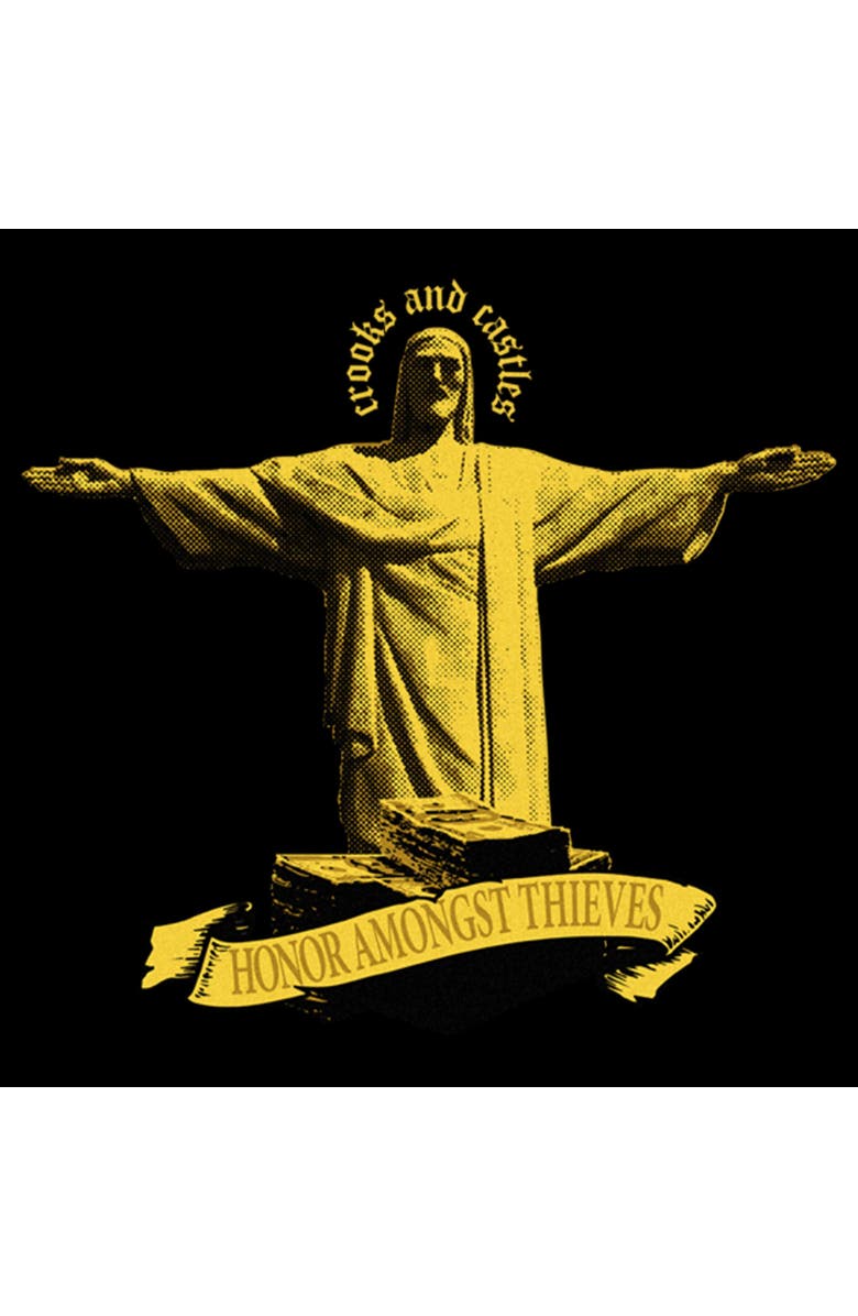 Crooks & Castles Men's Crooks & Castles Honor Amongst Thieves Yellow Print  Graphic T-Shirt, Alternate, color, Black