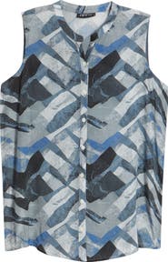 APNY Print Chiffon Button-Up Sleeveless Top