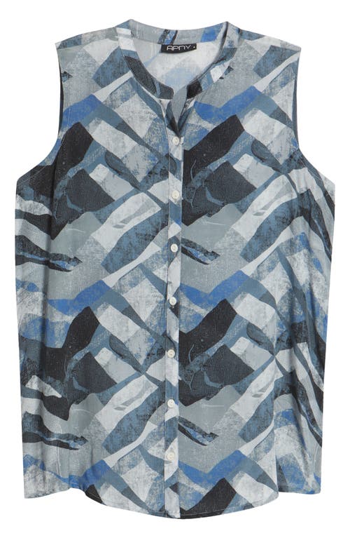 Apny Print Chiffon Button-up Sleeveless Top In Multi