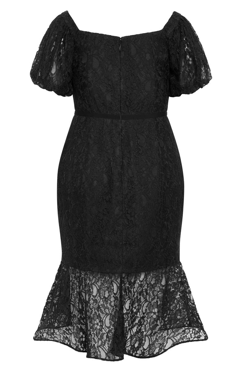 City Chic Lily Off the Shoulder Lace Dress, Alternate, color, Black