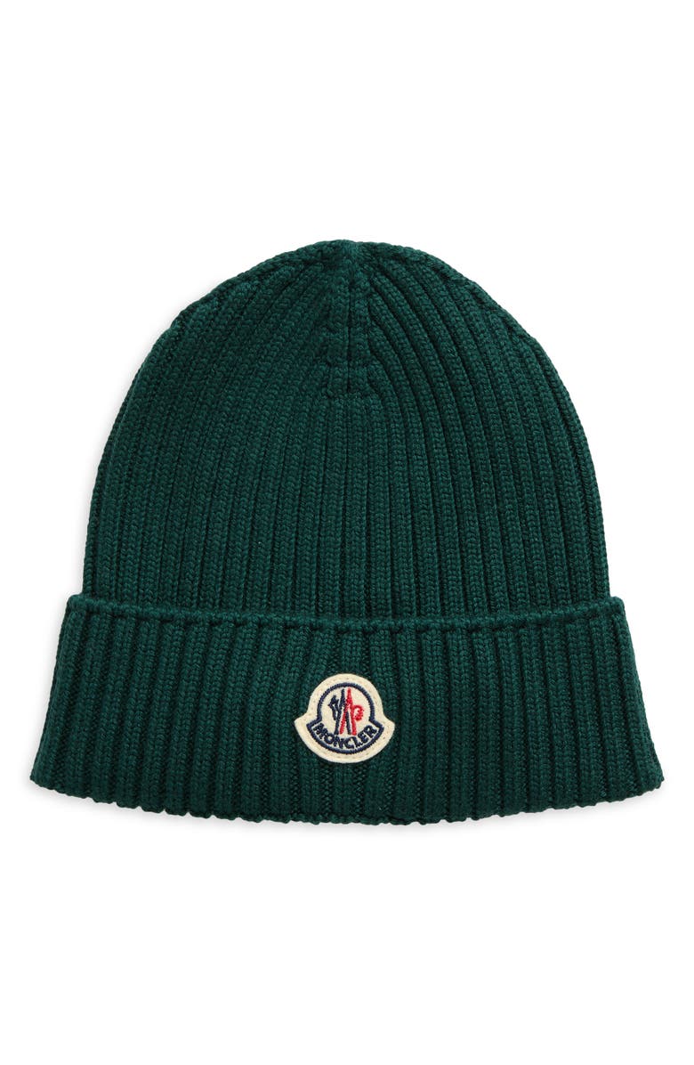 Moncler Kids' Logo Cuff Wool Rib Beanie, Main, color, 