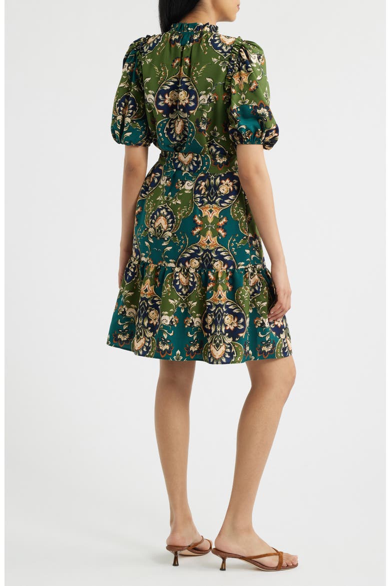 Print Tie Waist Puff Sleeve Dress, Alternate, color, GREEN MULTI