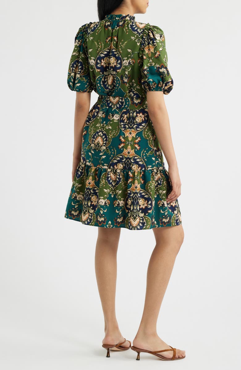 Vince Camuto Print Tie Waist Puff Sleeve Dress, Alternate, color, Green Multi