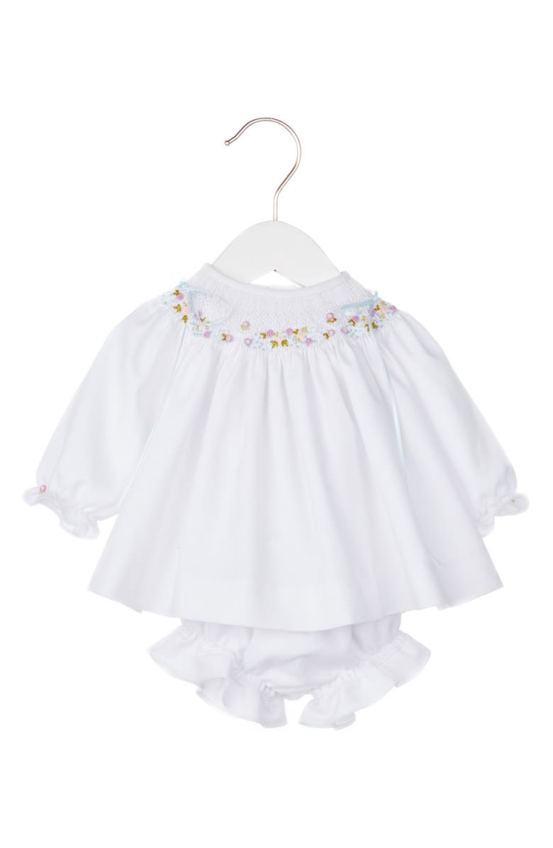 Luli & Me Smocked Bishop Dress & Bonnet Set, Main, color, 
