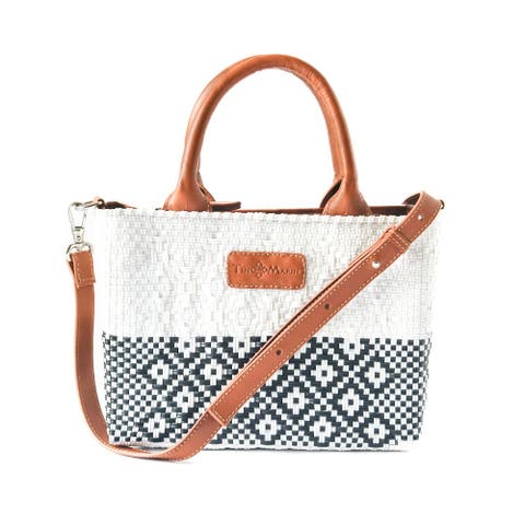 Small Woven Crossbody Bag with Leather