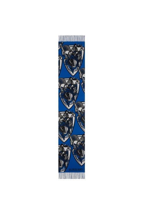 Burberry Charging Knight Wool Cashmere Scarf In Blue