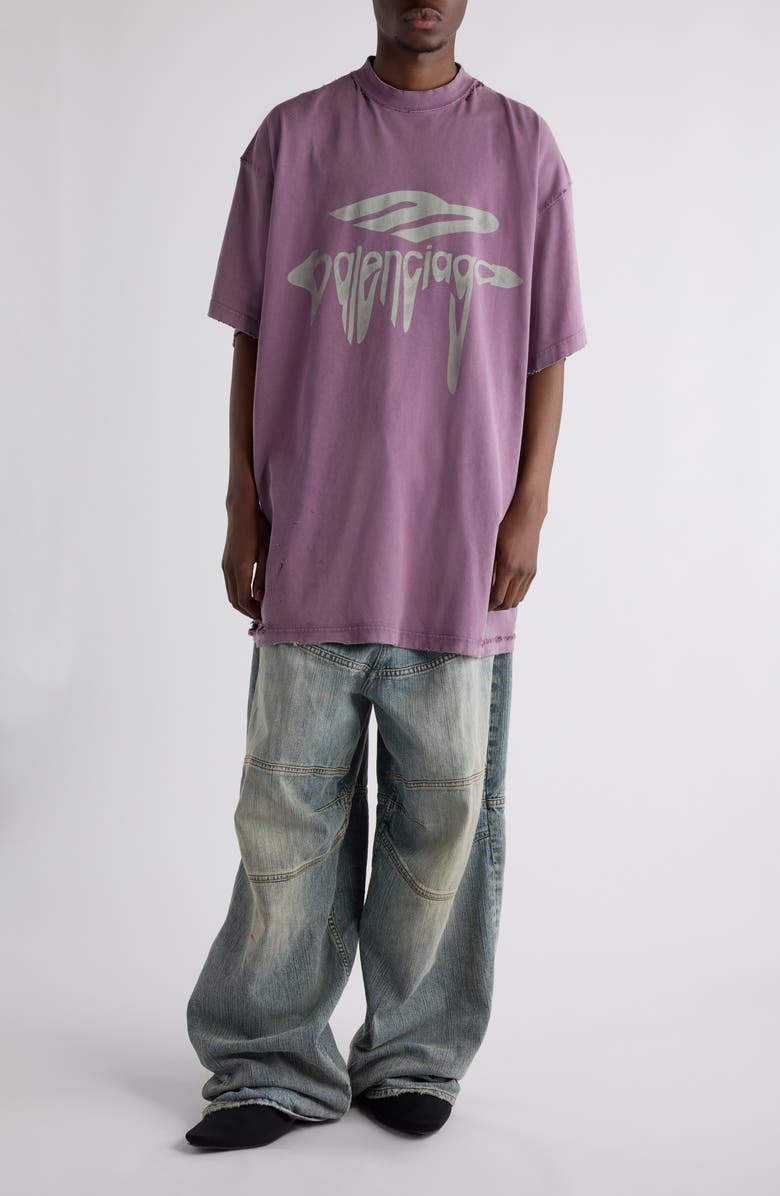 Balenciaga Distressed Oversize Liquefied 3B Logo Graphic T-Shirt, Alternate, color, 