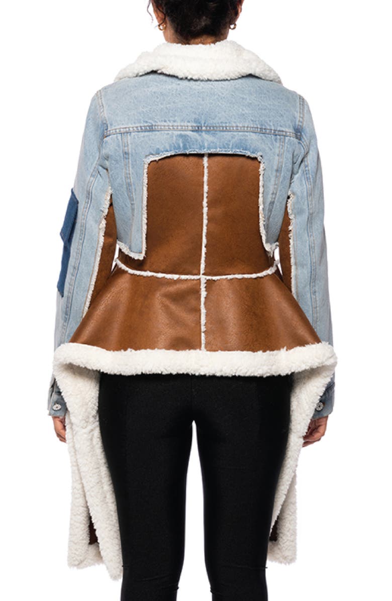 AZALEA WANG Denim & Faux Shearling Jacket, Alternate, color,