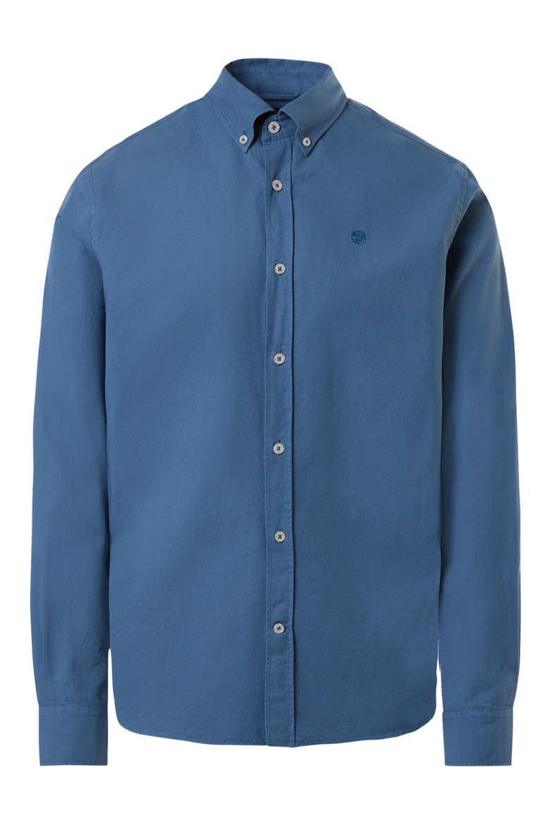 Logo Embroidered Cotton Gabardine Button-Down Shirt, Alternate, color, WINTER SEA