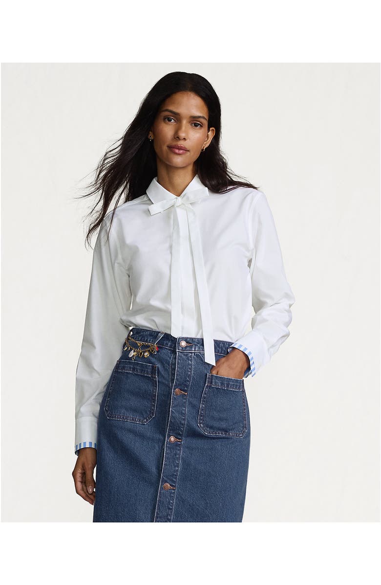 Lands' End Easy Care Shirt with Removable Bow, Alternate, color, White