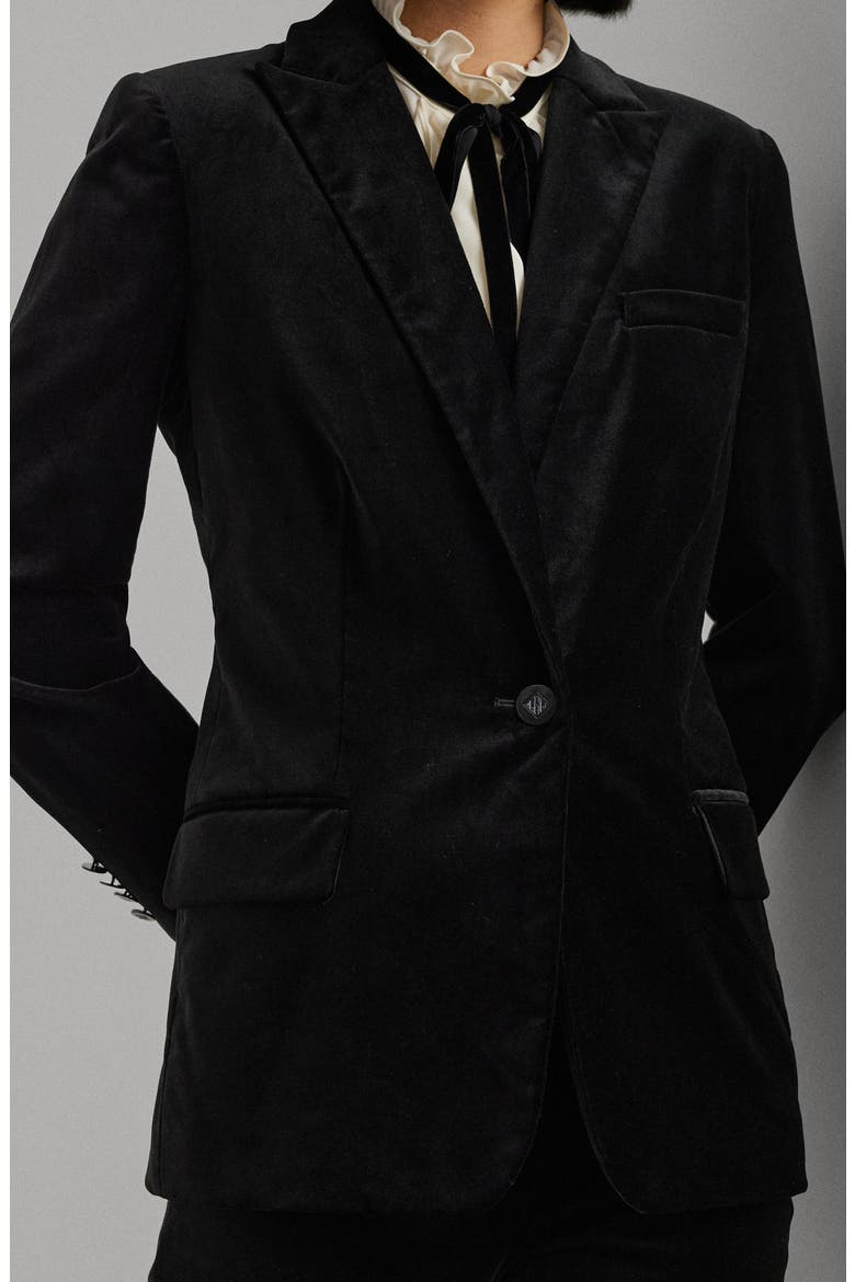 Stretch Velour Blazer, Alternate, color, BLACK VELVET