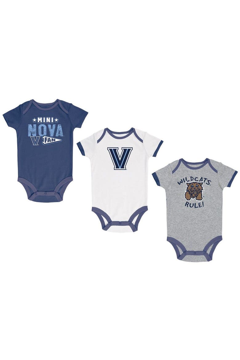 Infant Champion Navy/Heather Gray/White Villanova Wildcats Three-Pack Bodysuit Set, Main, color, Navy