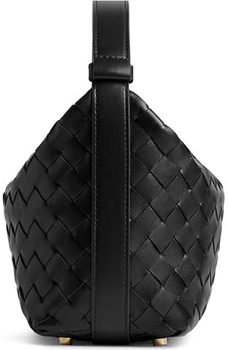 Bottega Veneta Mini Wallace Intrecciato Leather Shoulder Bag, Alternate, color, Black/ Gold