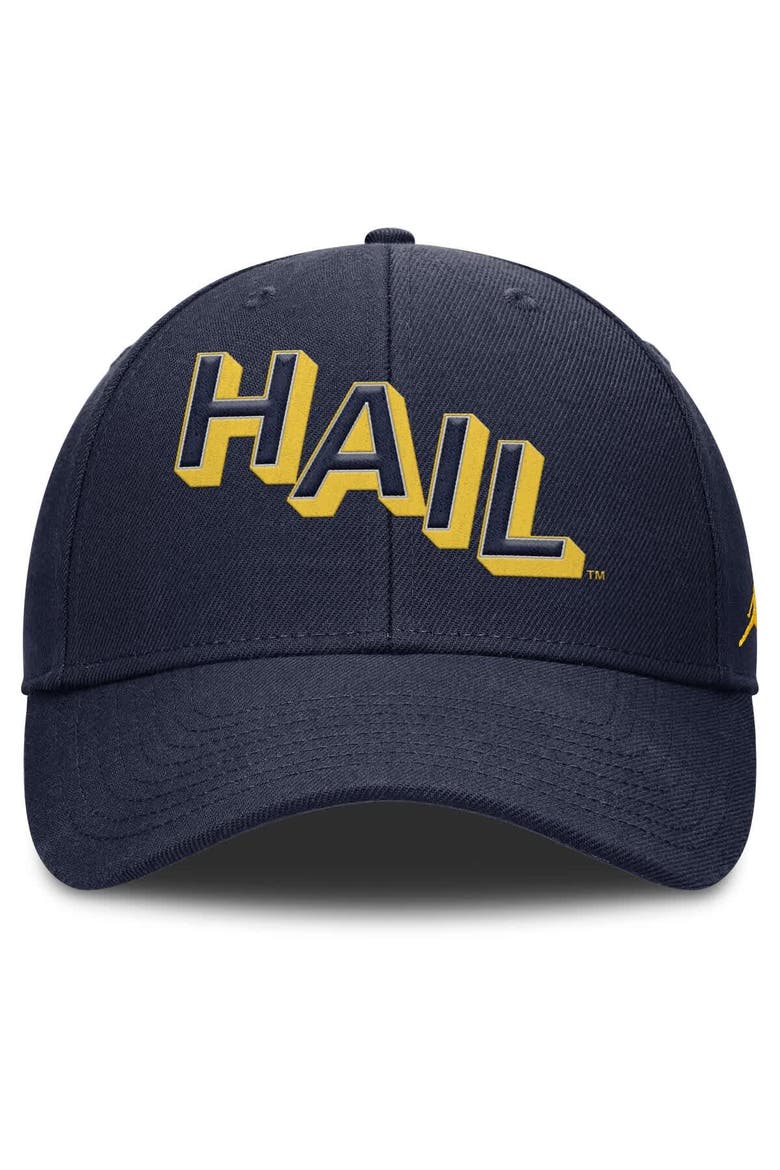 Men's Jordan Brand Navy Michigan Wolverines Slanted Primetime Rise Performance Adjustable Hat, Alternate, color, Navy