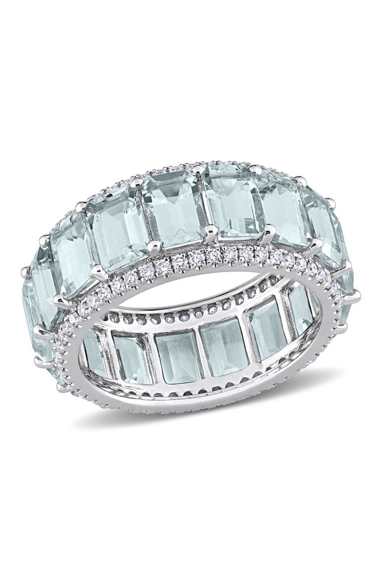 Gemstone & Diamond Eternity Ring 14k, Main, color, Aquamarine/White Gold