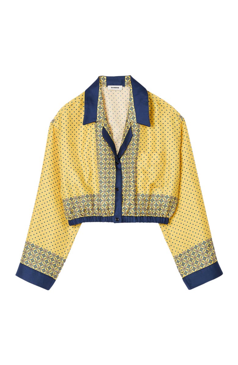 SANDRO Short patterned flowing silk shirt, Alternate, color,