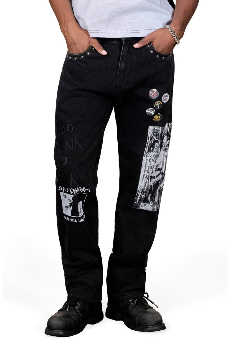 x Dead Kennedys Patchwork Graphic Straight Leg Jeans, Main, color, BLACK