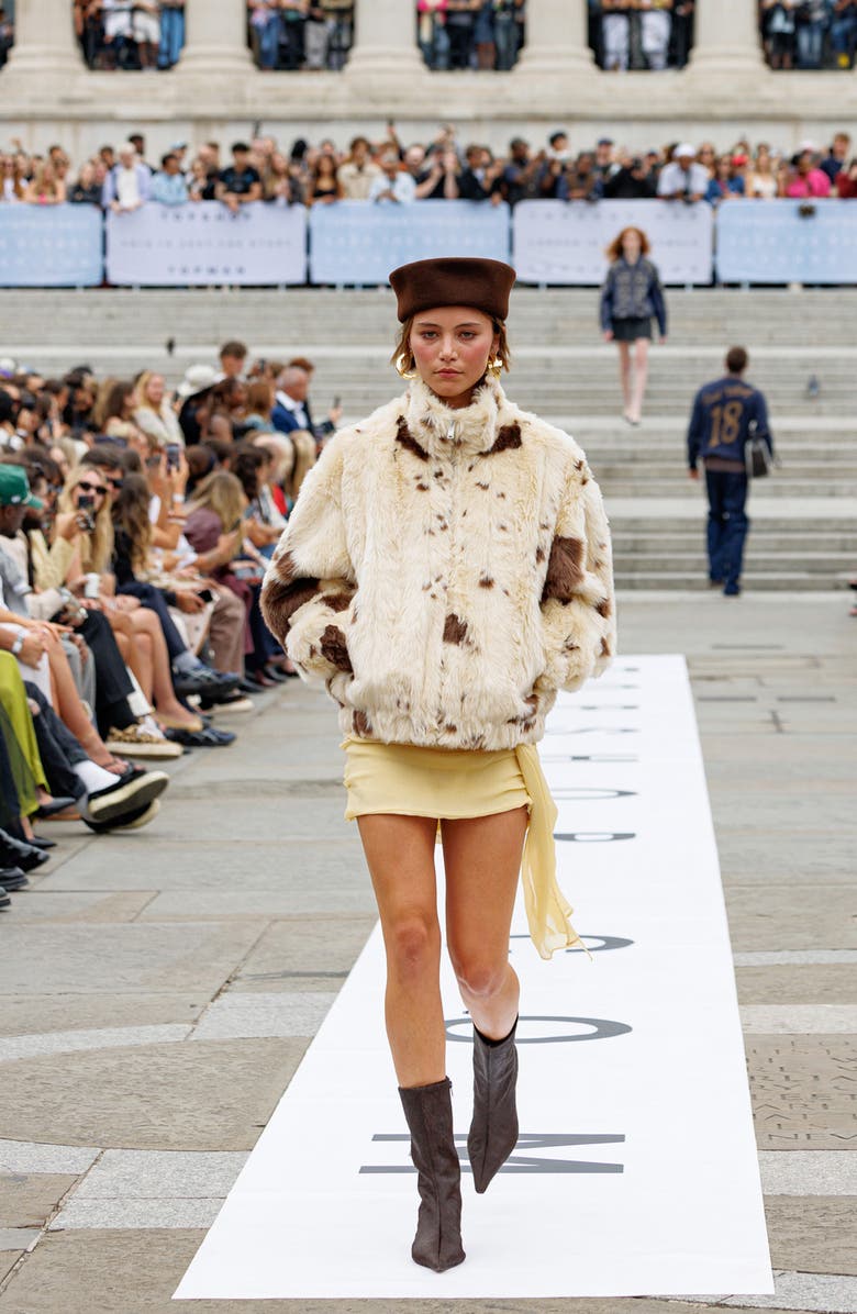 Topshop Faux Fur Bomber Jacket, Alternate, color, Cream