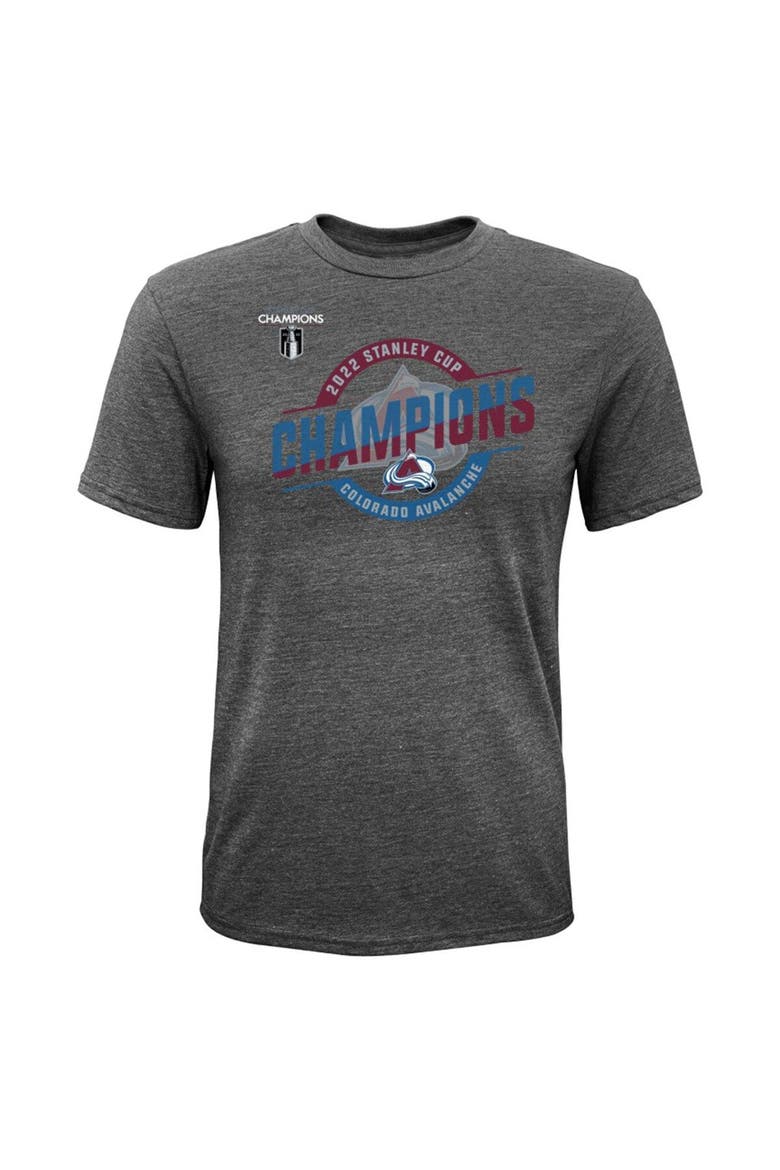 Youth Fanatics Branded Heathered Gray Colorado Avalanche 2022 Stanley Cup Champions Tri-Blend T-Shirt, Alternate, color, Heather Gray