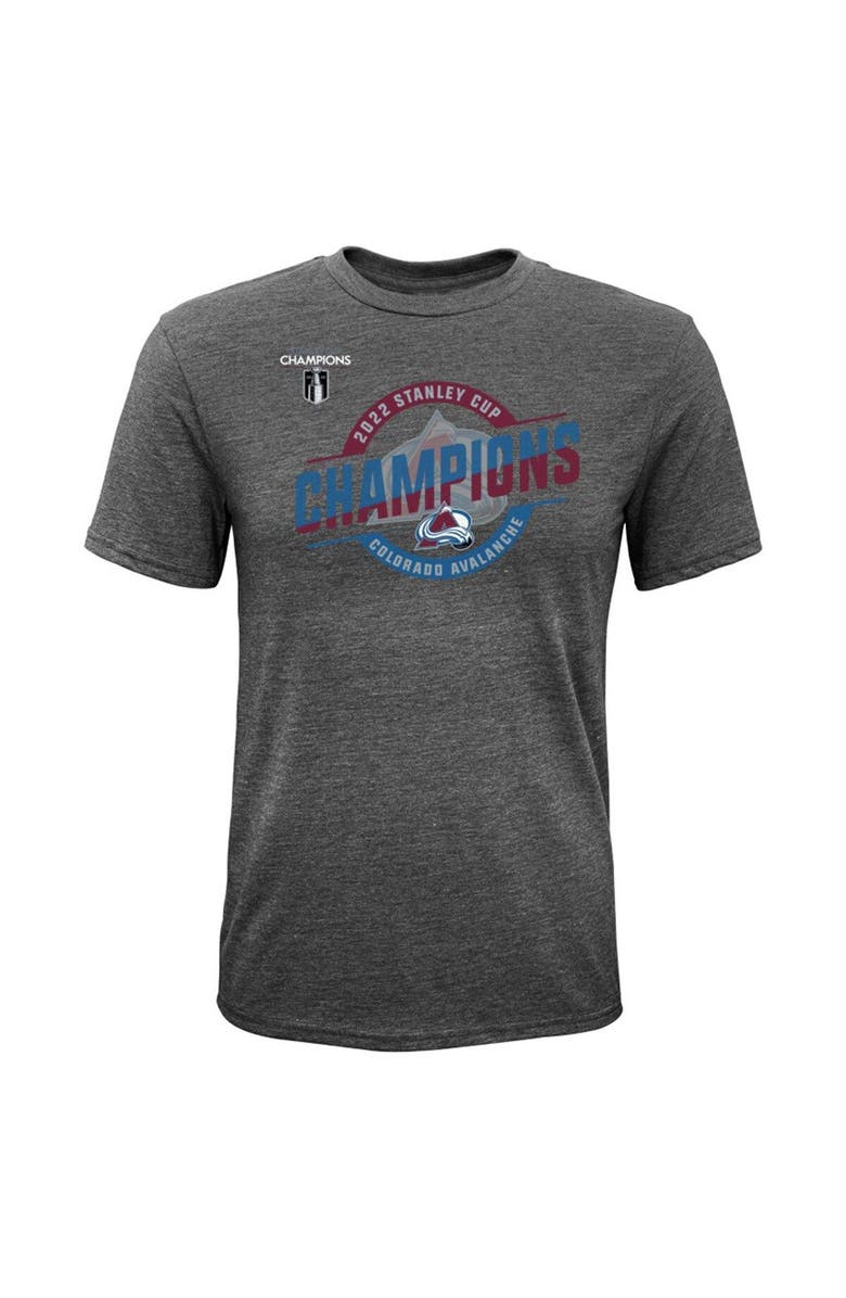 FANATICS Youth Fanatics Branded Heathered Gray Colorado Avalanche 2022 Stanley Cup Champions Tri-Blend T-Shirt, Alternate, color,