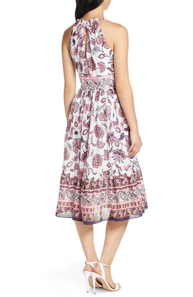 Eliza J Floral Print Halter Cotton Midi Dress, Alternate, color,