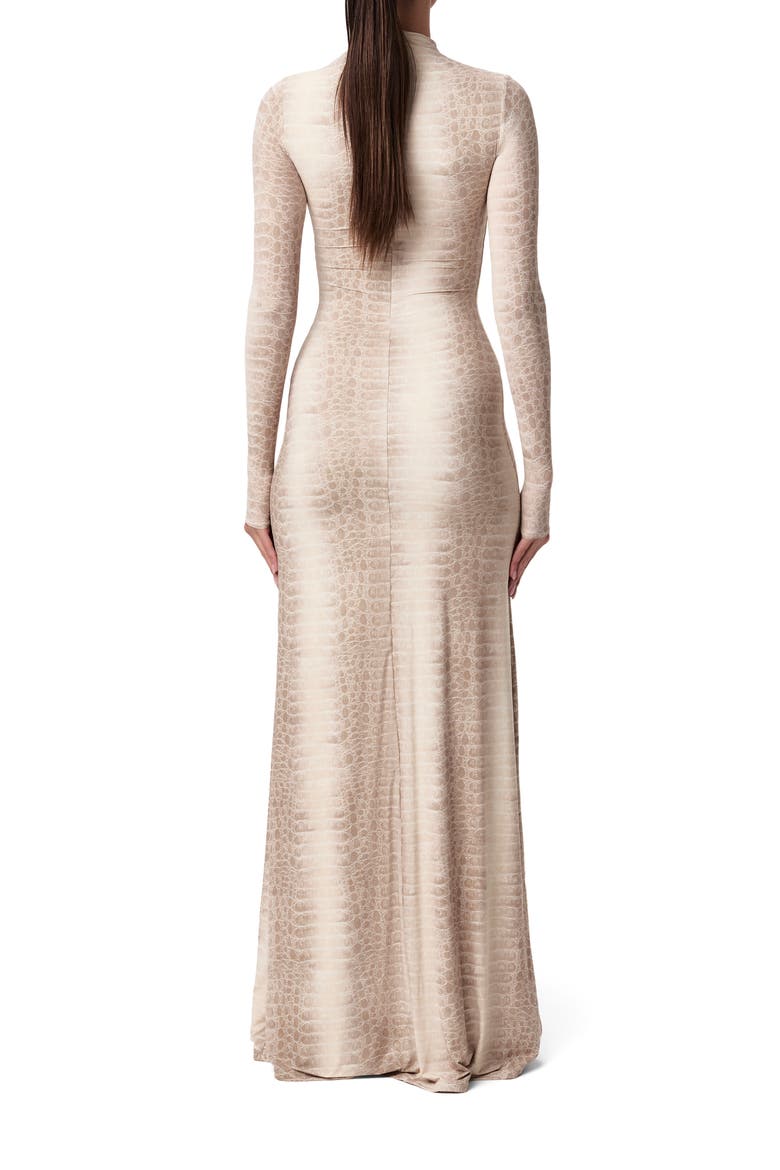 Crocodile Print Funnel Neck Long Sleeve Maxi Dress, Alternate, color, BONE CROC