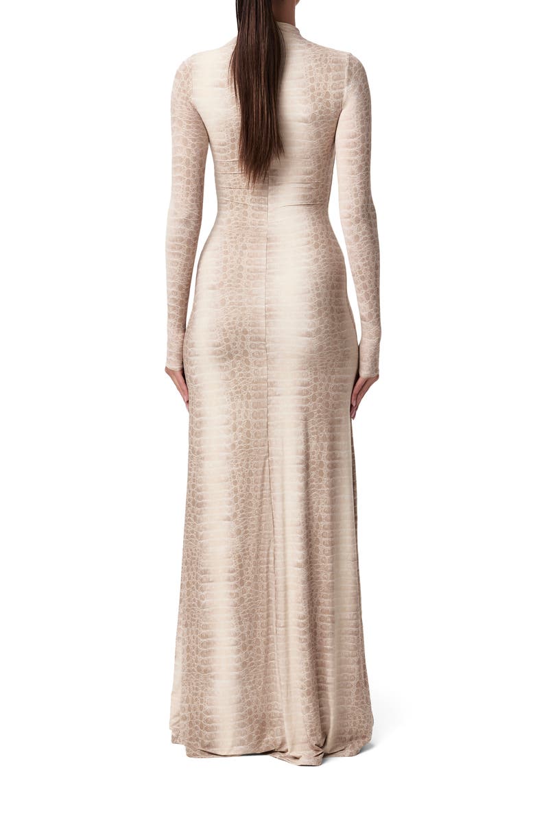 Naked Wardrobe Crocodile Print Funnel Neck Long Sleeve Maxi Dress, Alternate, color, Bone Croc