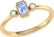 LuvMyJewelry La Vie Emerald Cut Tanzanite & Diamond Ring - 0.04ct.