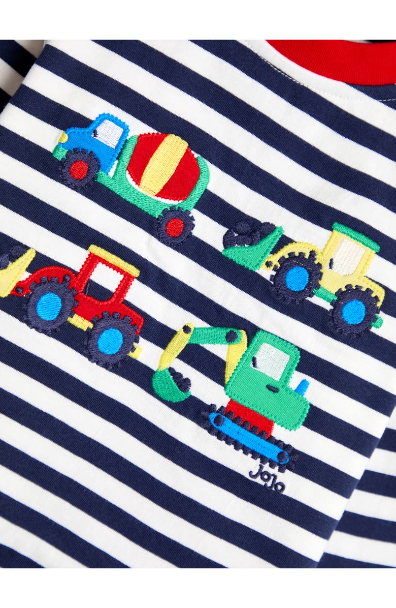 JOJO MAMAN BEBE Construction Vehicle Embroidered Long Sleeve Shirt, Alternate, color, Navy Ecru Stripe
