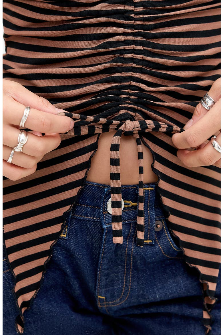 Ria Striped Front Ruched Bandeau Top, Alternate, color, BROWN STRIPE