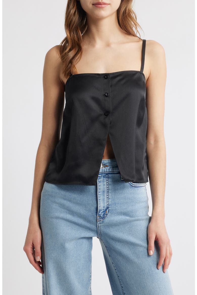 Split Front Crop Silk Camisole, Main, color, BLACK