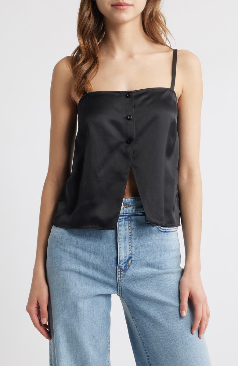 FRAME Split Front Crop Silk Camisole, Main, color, Black