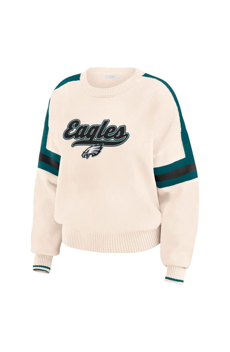 WEAR by Erin Andrews Women's WEAR by Erin Andrews  Cream Philadelphia Eagles Stripe Pullover Sweater, Alternate, color, 