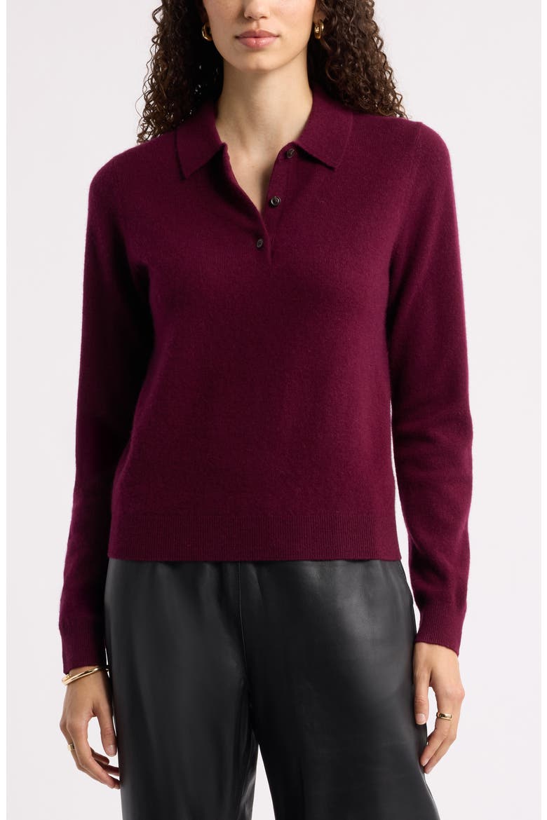 Cashmere Polo Sweater, Main, color, BURGUNDY FIELD