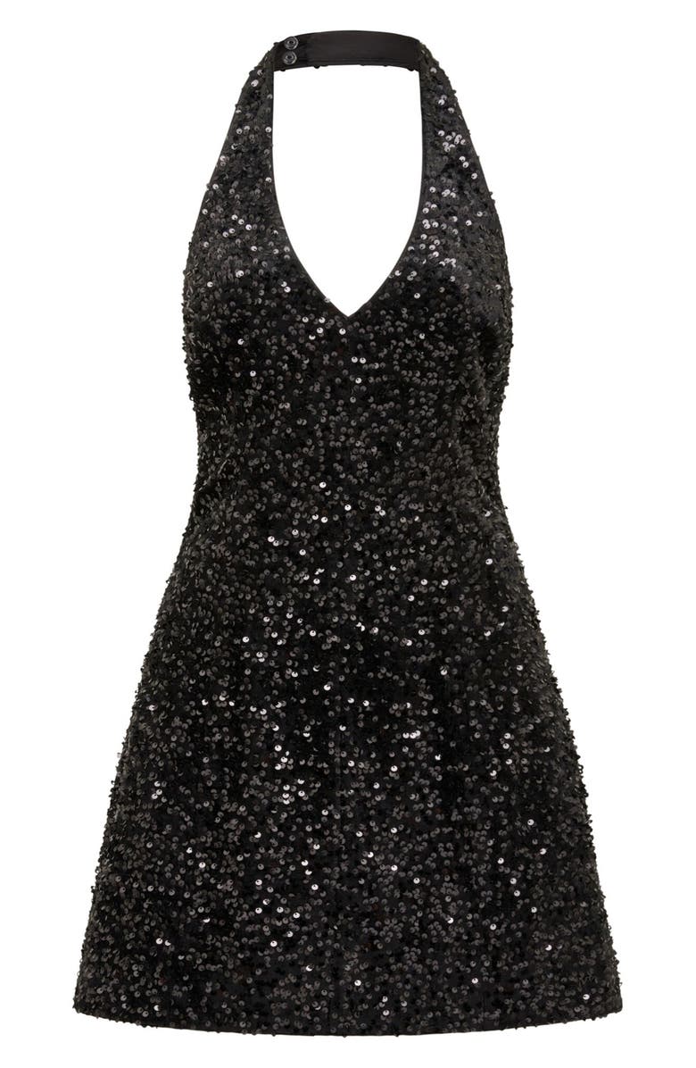 Ever New Riley Sequin Halter Velvet Minidress, Alternate, color, Black