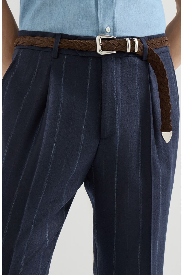 Cashmere and virgin wool multistripe twill trousers with pleat, Alternate, color, Navy Blue