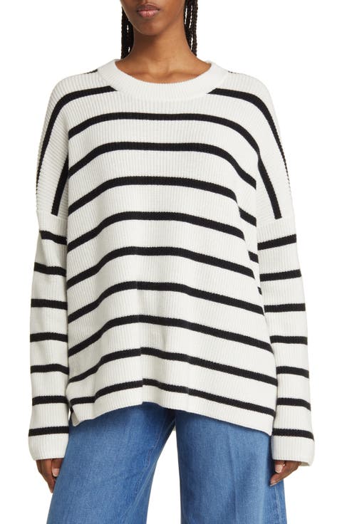 Stripe Oversize Organic Cotton & Wool Crewneck Sweater