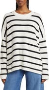 Nordstrom Stripe Oversize Organic Cotton & Wool Crewneck Sweater