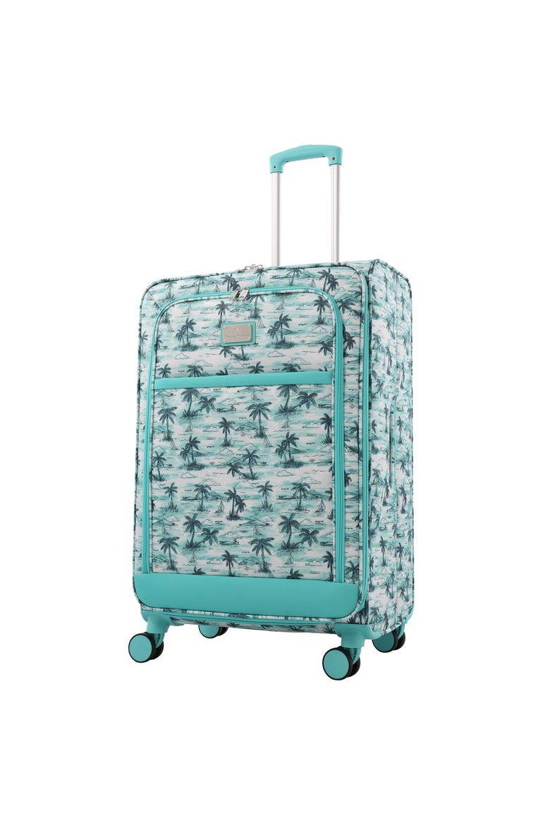 Palm Print 30" Expandable Softside Spinner, Main, color, Aqua