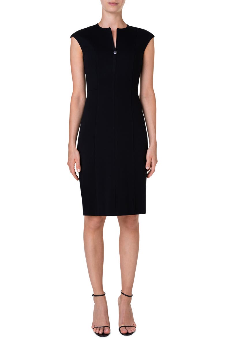 Akris punto Cap Sleeve Sheath Dress, Main, color, Black