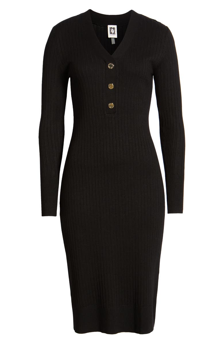 Anne Klein Long Sleeve Rib Henley Dress, Alternate, color,