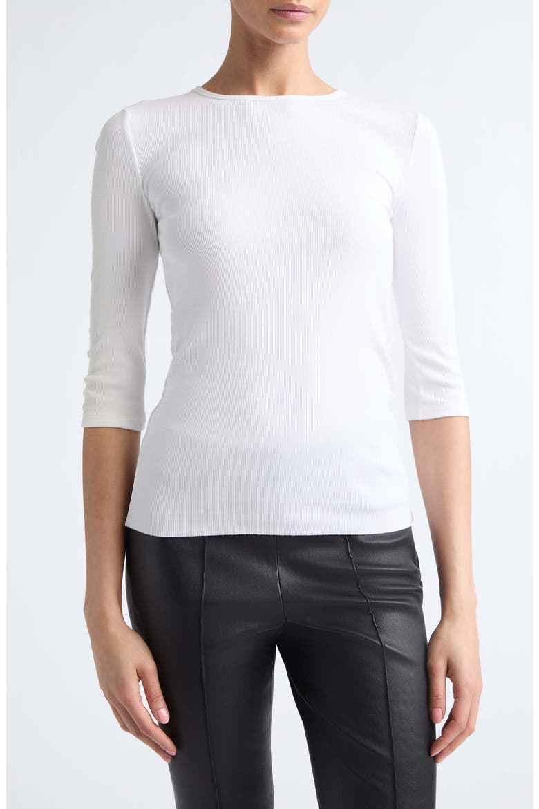 Elbow Sleeve Crewneck Top, Main, color, OPTIC WHITE