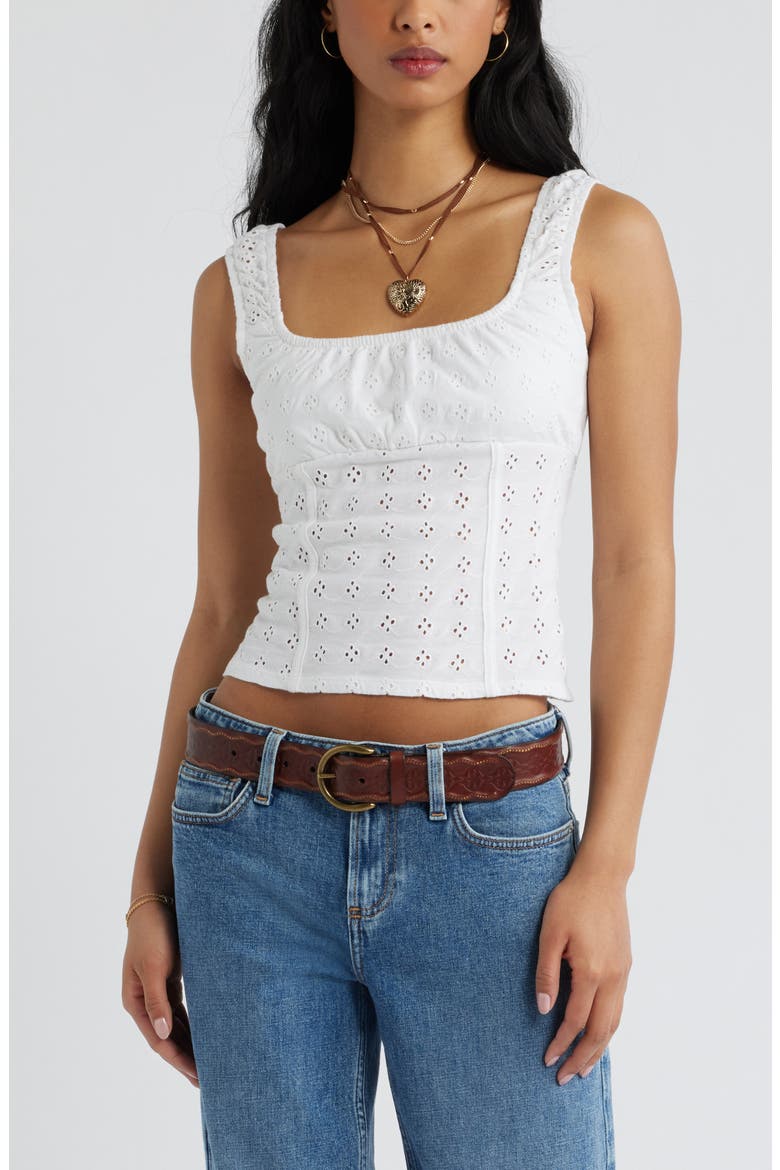Ruched Cotton Eyelet Tank, Main, color, WHITE
