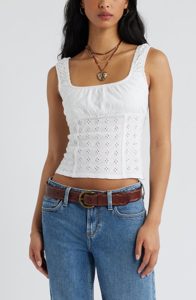 BP. Ruched Cotton Eyelet Tank, Main, color, White