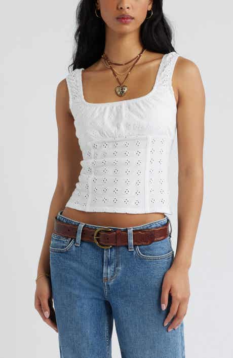 Ruched Cotton Eyelet Tank