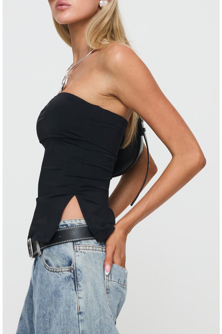 Strutter Foldover Side Slit Strapless Top, Alternate, color, BLACK