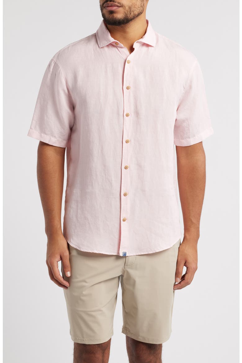 Gianna Hangin' Out Short Sleeve Linen & Lyocell Button-Up Shirt, Main, color, PETAL