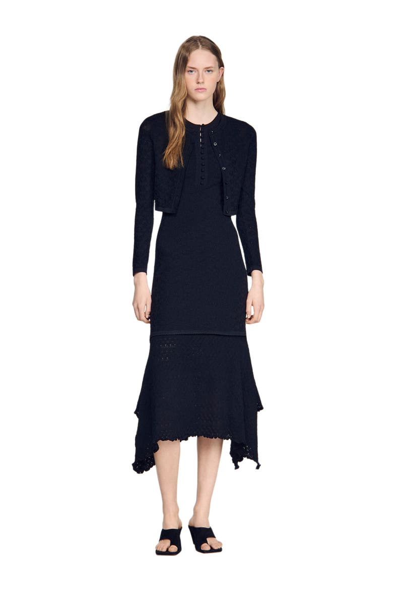 Fancy pointelle dress, Alternate, color, Black
