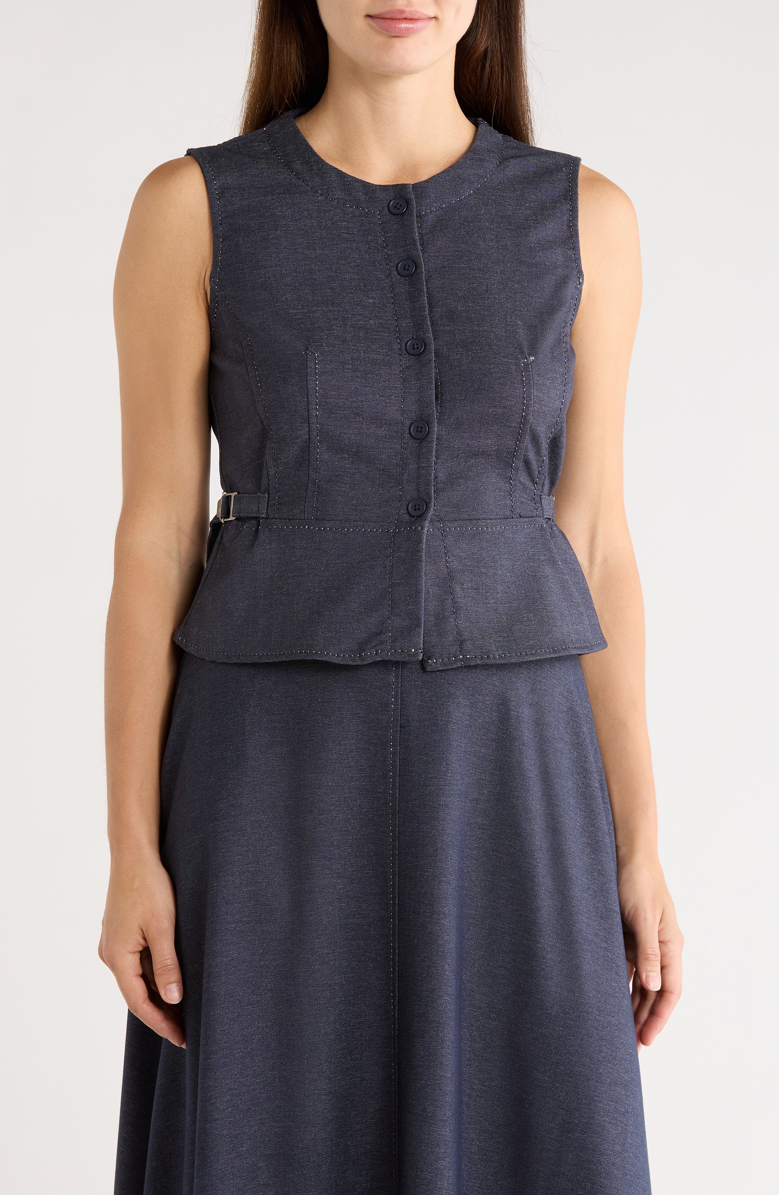 MAX STUDIO Topstitched Button Front Sleeveless Top