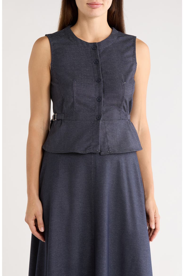 Topstitched Button Front Sleeveless Top, Main, color, INDIGO